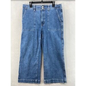 Gap Jeans Womens Sz 16 33 Wide Leg Crop Blue High Rise Front Patch Pocket